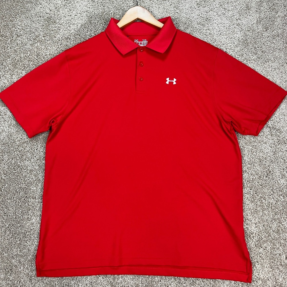 Under Armour Polo Shirt Mens Red XL Short Sleeve HeatGear Loose Performance EUC